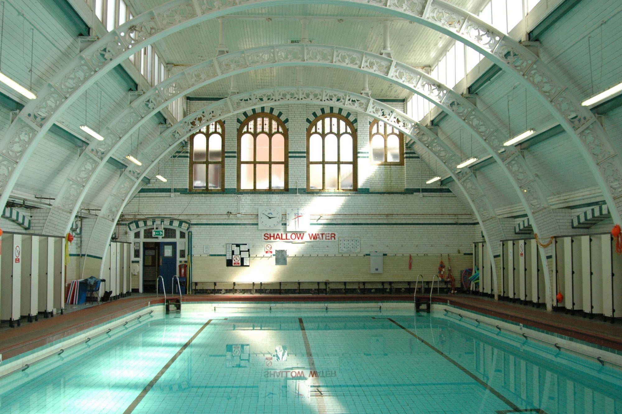 Moseley Road Baths, Birmingham empty pool with shallow water